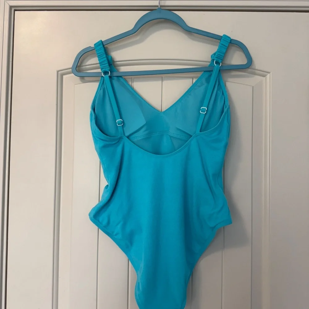 Sanctuary Swim Light Blue Terrycloth‎ High Leg One Piece Swimsuit NWT Size L